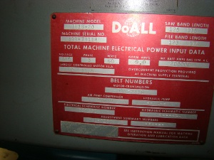 36 x 13 , DOALL, No. 3613-20, EVS varispeed, 1 blade, 3 HP, 1979