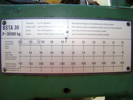 30 Ton, BRUDERER, #BSTA30, adj stoke, 7.5 SH, AC, feeder, high speed, 1979