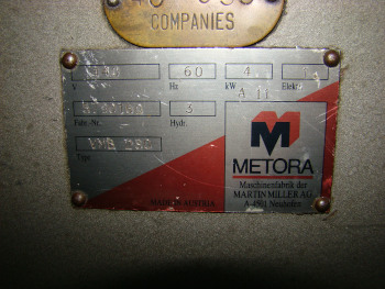 11 x 10 , METORA, No. VMB280, auto., 1-1/4 blade, 3 HP, 1990