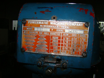 15 , POWERMATIC, No. 1150, belt change, 400-5300 rpm, 1/2 cap. 3/4 HP