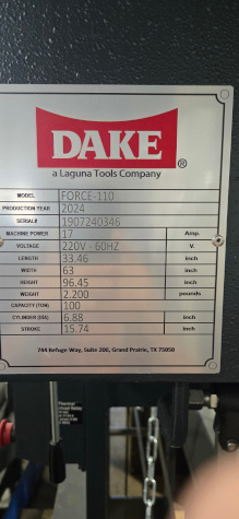 100 Ton, DAKE, #1EM-100, 15.75 Str, 35 DLO, hydraulic, 5.5 HP, manual/elec, NEw