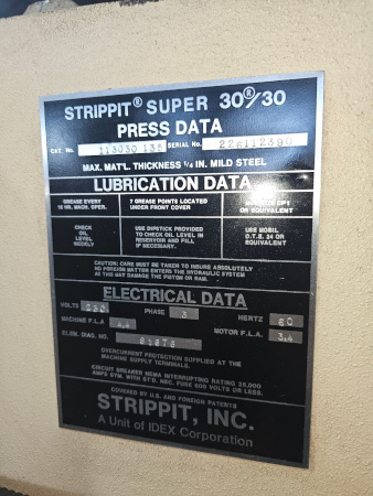30 Ton, STRIPPIT, #3030, 1-1/4 & 3-1/2 holders, gauging, tooling, 1990